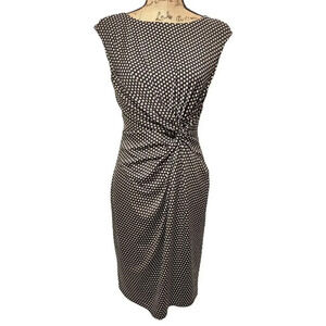 Evan Picone Black Label Women's Polka Dot Twist Bodycon Midi Dress Size 6 Black